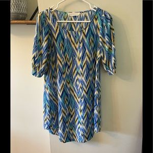 Peach Love Cream Shirt Dress - Blue Multi - S